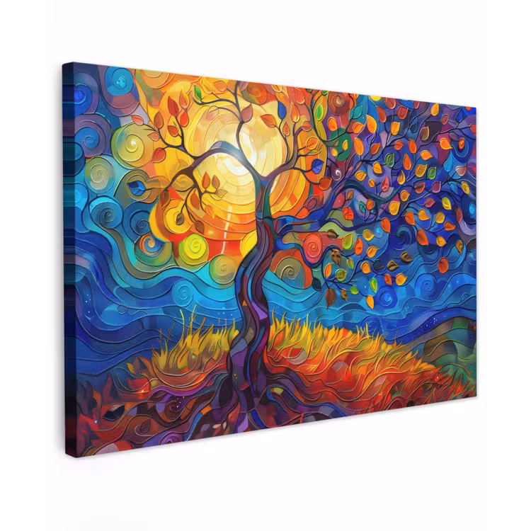 Canvas schilderij - Boom - Zon - Verflook - Kleuren - Abstract — 1