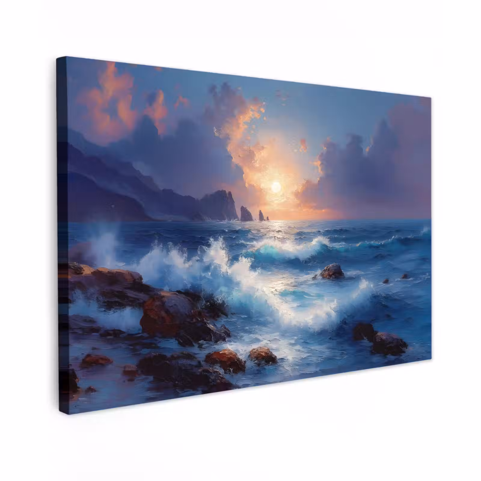 Canvas schilderij - Golven - Zee - Kleurrijk - Rotsen — 1