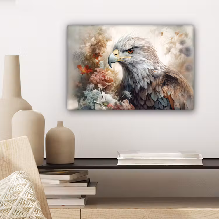 Canvas schilderij - Arend - Adelaar - Vogel - Bloemen - Natuur — 5