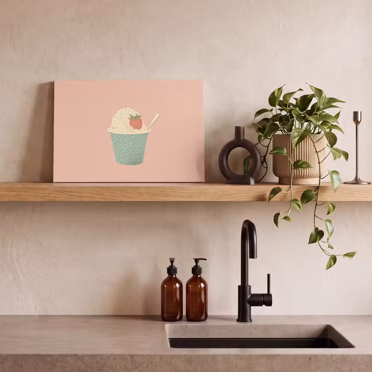Canvas schilderij - Bakje - Ijs - Aardbei - Roze — 3