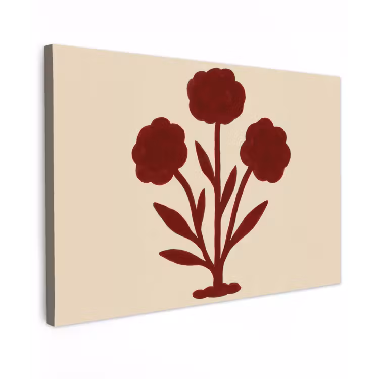Canvas schilderij - Bloemen - Bladeren - Rood - Minimalistisch — 1