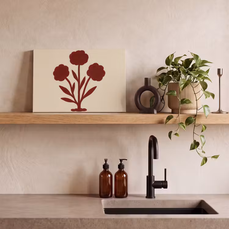 Canvas schilderij - Bloemen - Bladeren - Rood - Minimalistisch — 3