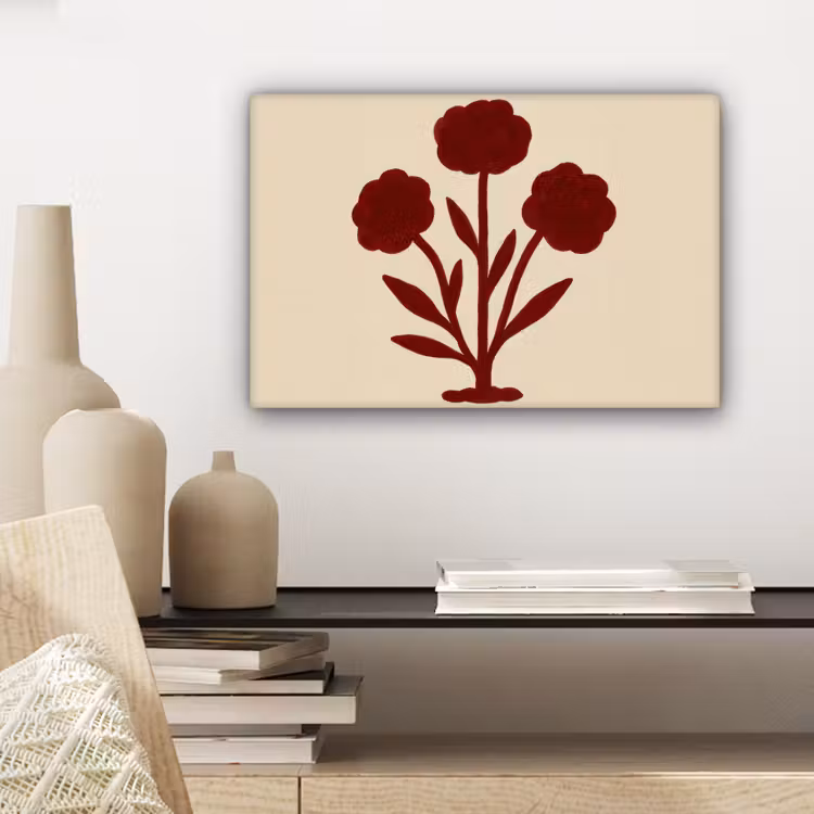 Canvas schilderij - Bloemen - Bladeren - Rood - Minimalistisch — 5