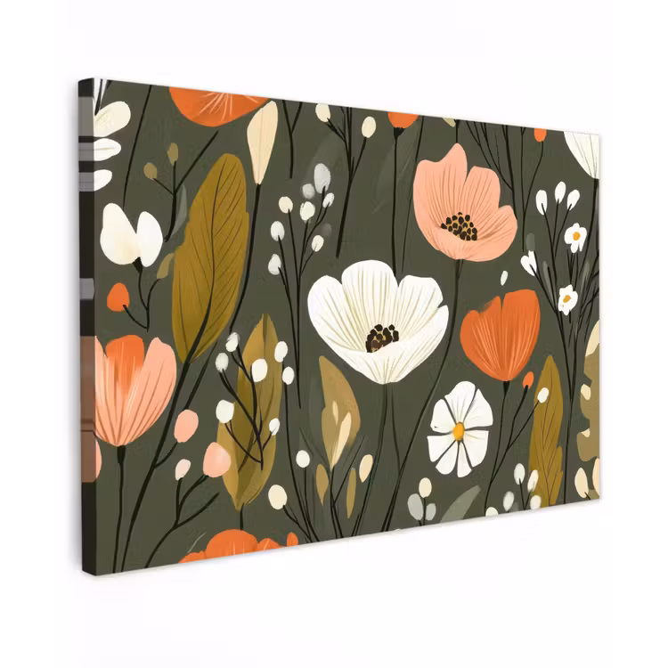 Canvas schilderij - Bloemen - Illustratie - Groen — 1