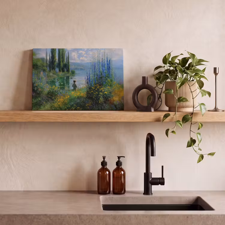 Canvas schilderij - Bloemen - Meer - Bergen - Groen — 3