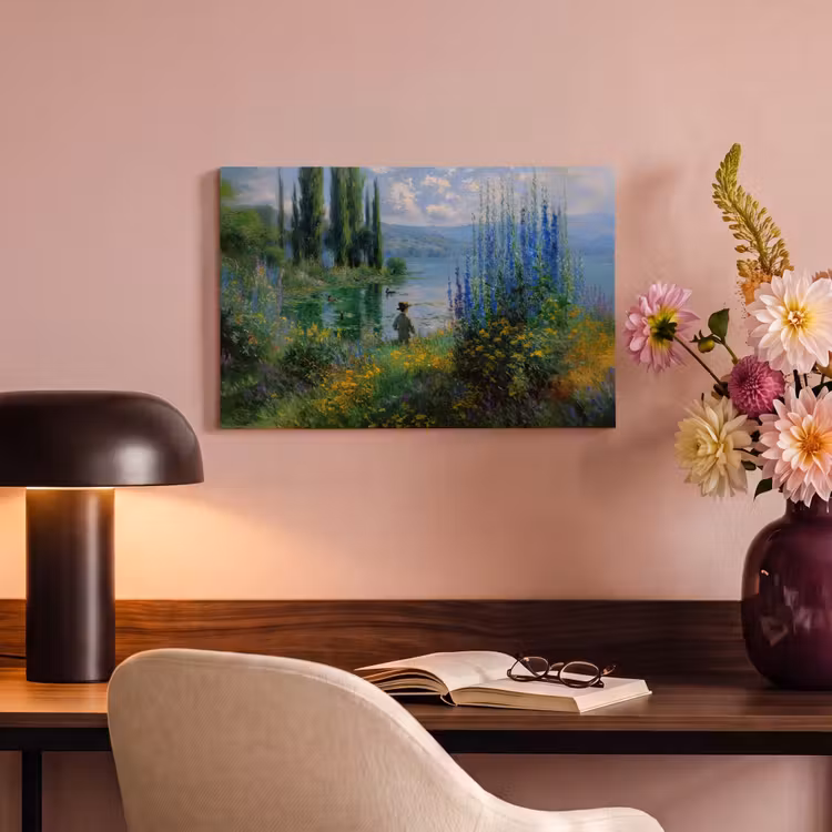 Canvas schilderij - Bloemen - Meer - Bergen - Groen — 4