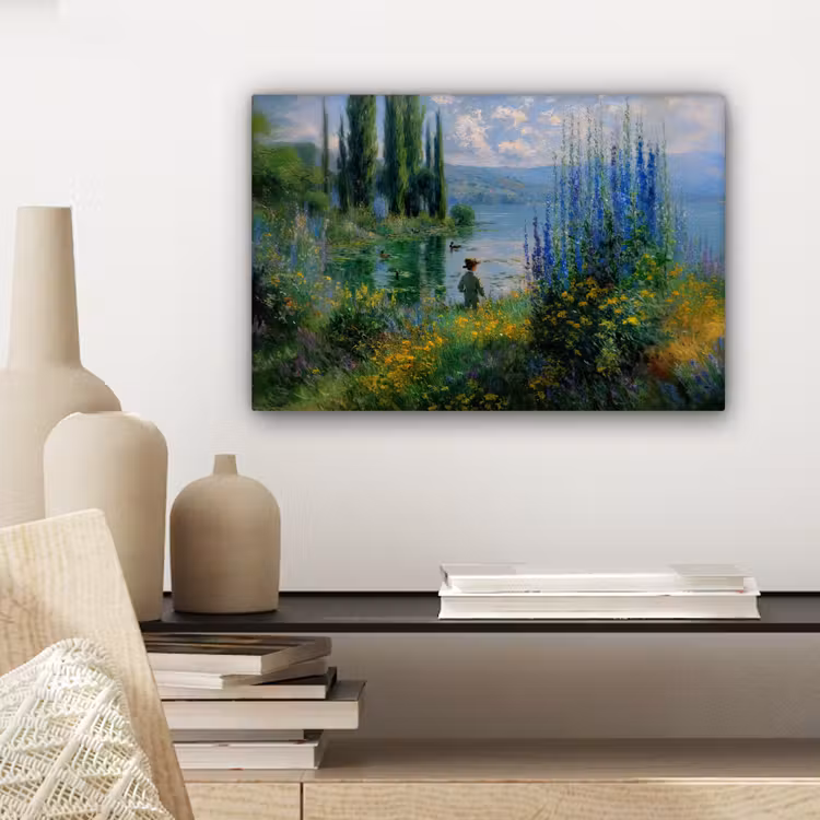 Canvas schilderij - Bloemen - Meer - Bergen - Groen — 5