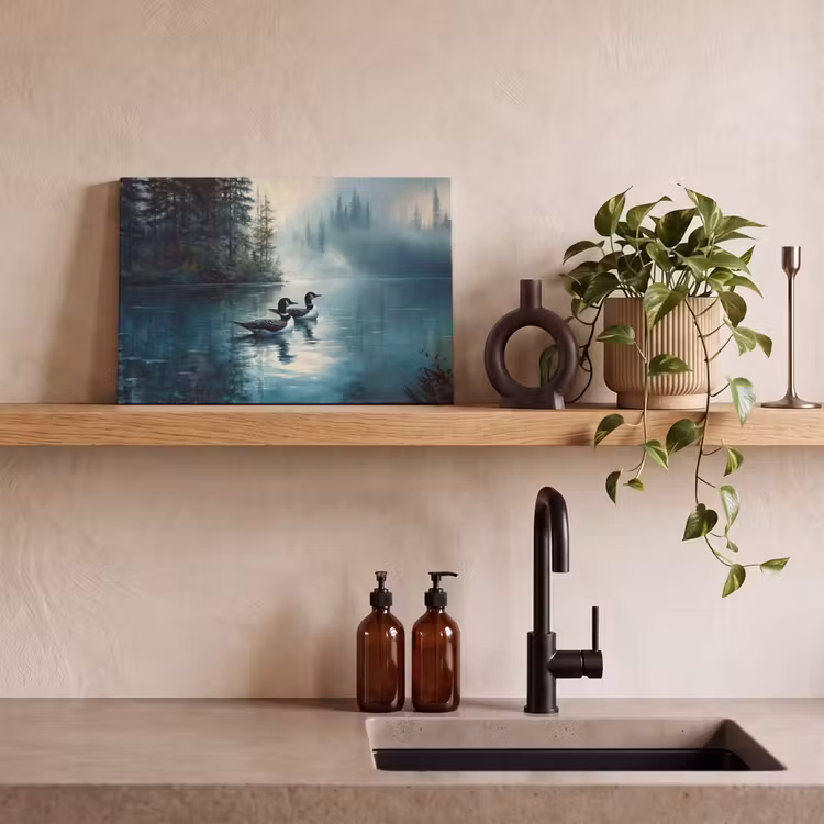 Canvas schilderij - Bos - Water - Eenden - Mistig — 3