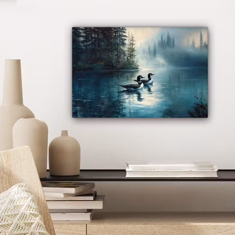 Canvas schilderij - Bos - Water - Eenden - Mistig — 5