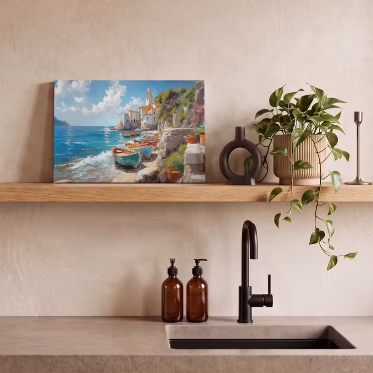 Canvas schilderij - Boten - Rotsen - Zee - Zon — 3