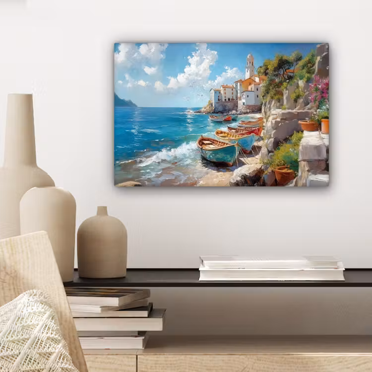 Canvas schilderij - Boten - Rotsen - Zee - Zon — 5