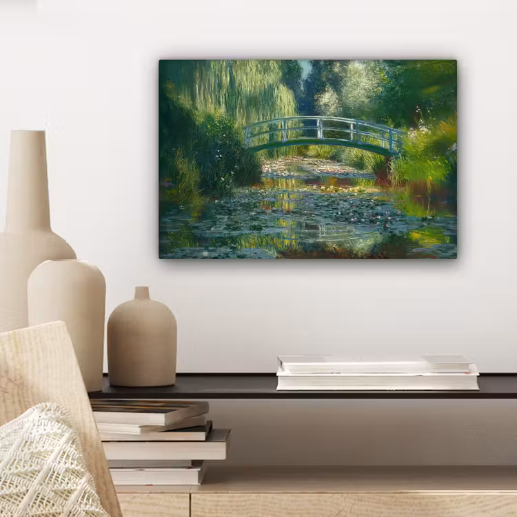 Canvas schilderij - Brug - Hout - Vijver - Waterlelies — 5