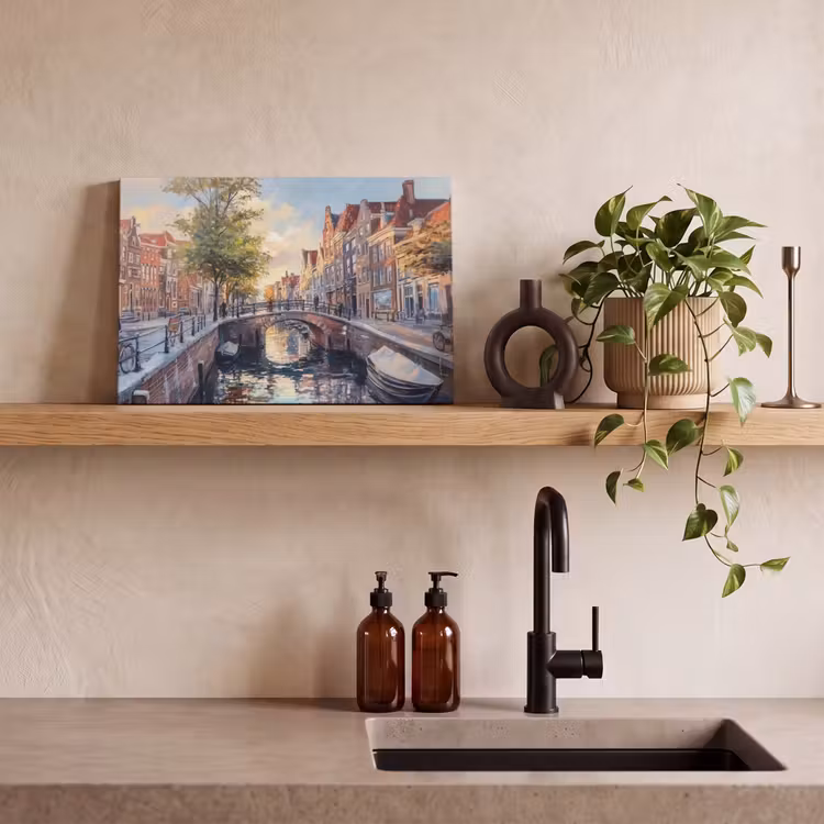 Canvas schilderij - Brug - Stad - Huizen - Boot — 3