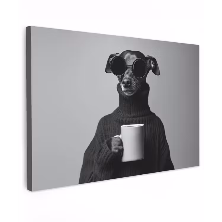 Canvas schilderij - Coltrui - Hond - Bril - Mok — 1