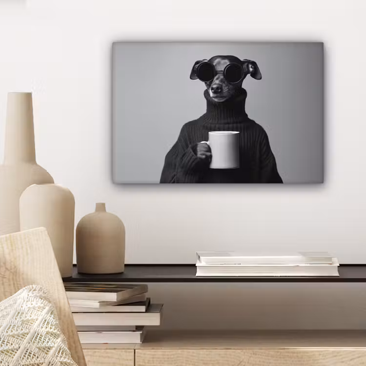 Canvas schilderij - Coltrui - Hond - Bril - Mok — 5
