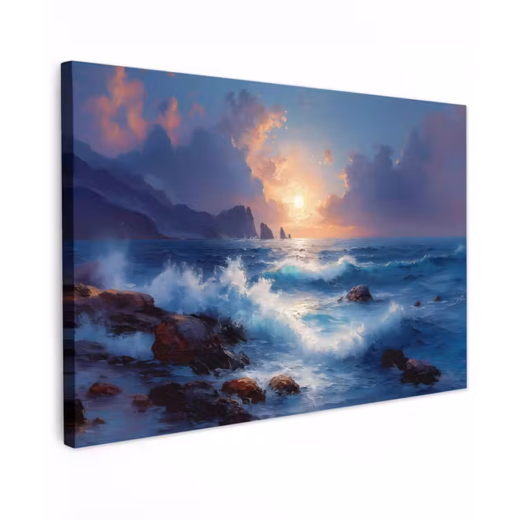 Canvas schilderij - Golven - Zee - Kleurrijk - Rotsen — 1