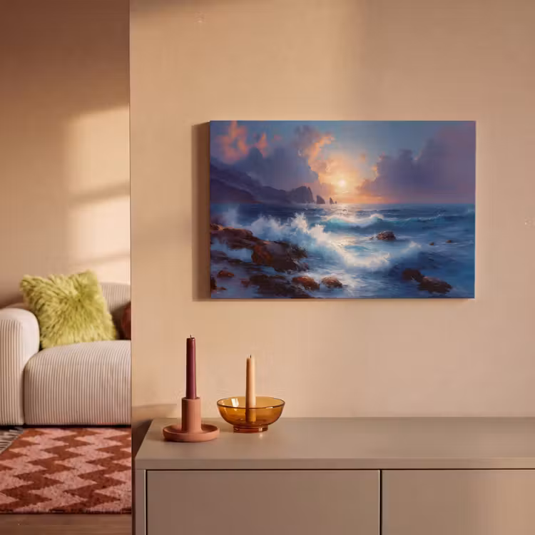 Canvas schilderij - Golven - Zee - Kleurrijk - Rotsen — 2
