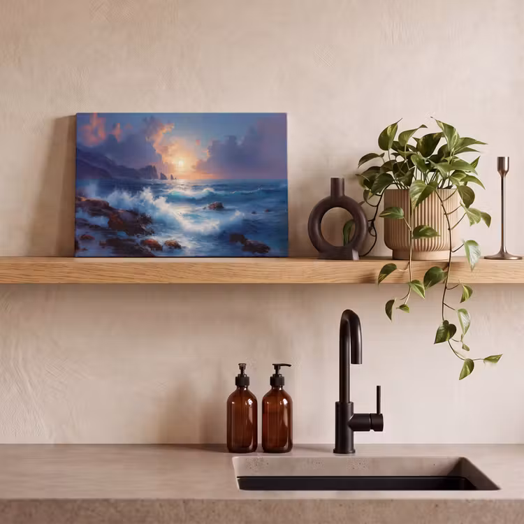Canvas schilderij - Golven - Zee - Kleurrijk - Rotsen — 3