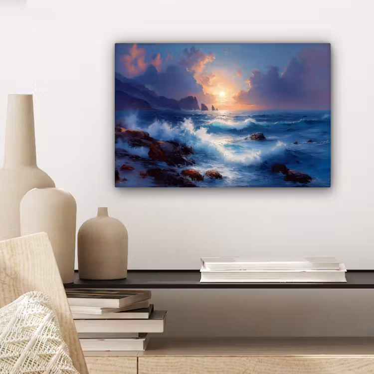 Canvas schilderij - Golven - Zee - Kleurrijk - Rotsen — 5
