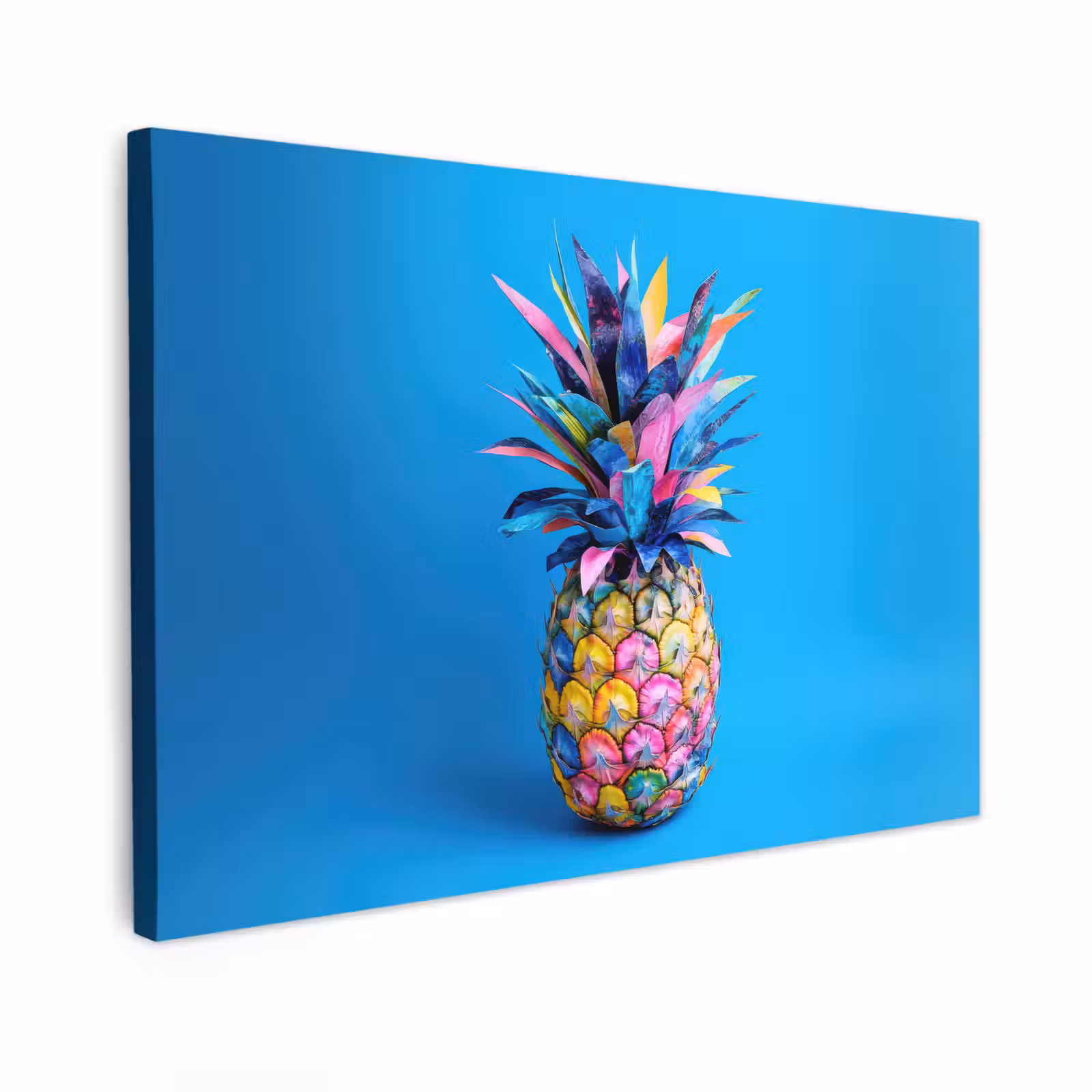 Canvas schilderij - Ananas - Blauw - Tropisch - Vrolijk — 1
