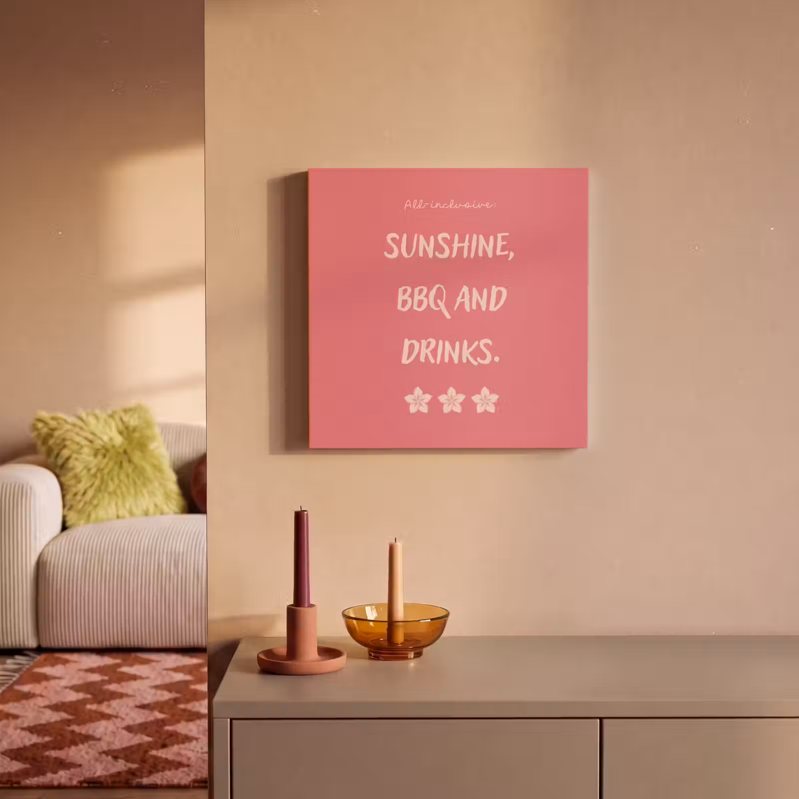 Canvas schilderij - BBQ - Quote - Roze - Zomer — 1