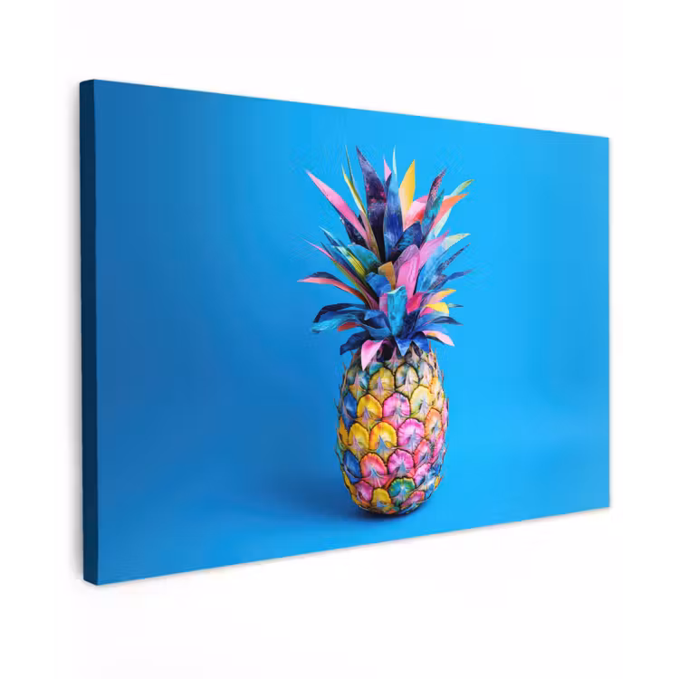 Canvas schilderij - Ananas - Blauw - Tropisch - Vrolijk — 1
