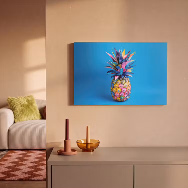 Canvas schilderij - Ananas - Blauw - Tropisch - Vrolijk — 2