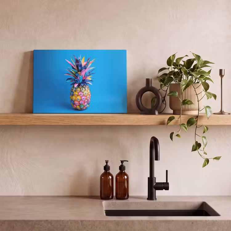 Canvas schilderij - Ananas - Blauw - Tropisch - Vrolijk — 3