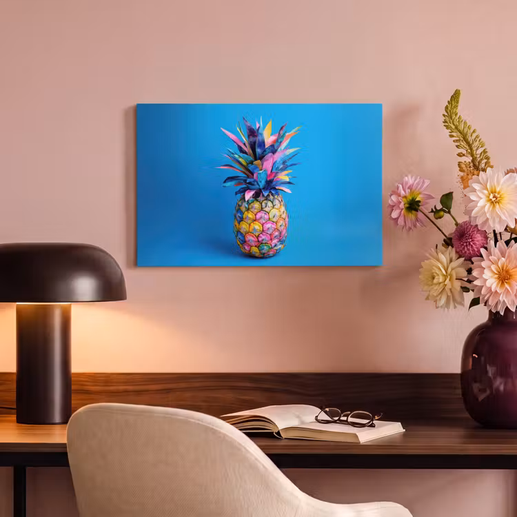 Canvas schilderij - Ananas - Blauw - Tropisch - Vrolijk — 4