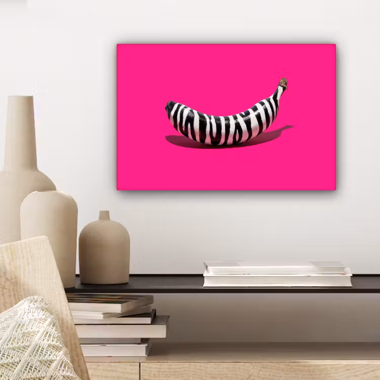 Canvas schilderij - Banaan - Zebraprint - Roze — 5