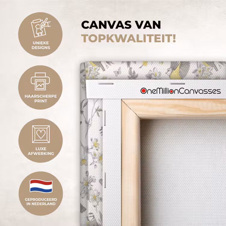 Canvas schilderij - Birds - Flowers - Gray - Yellow — 1