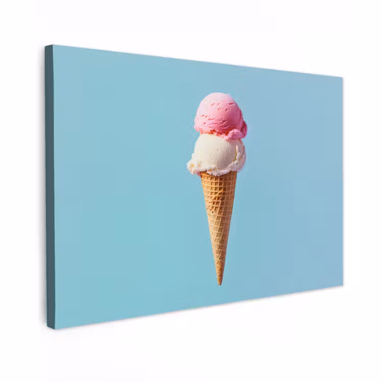 Canvas schilderij - Bolletjes - Schepijs - Hoorntje - Blauw — 1