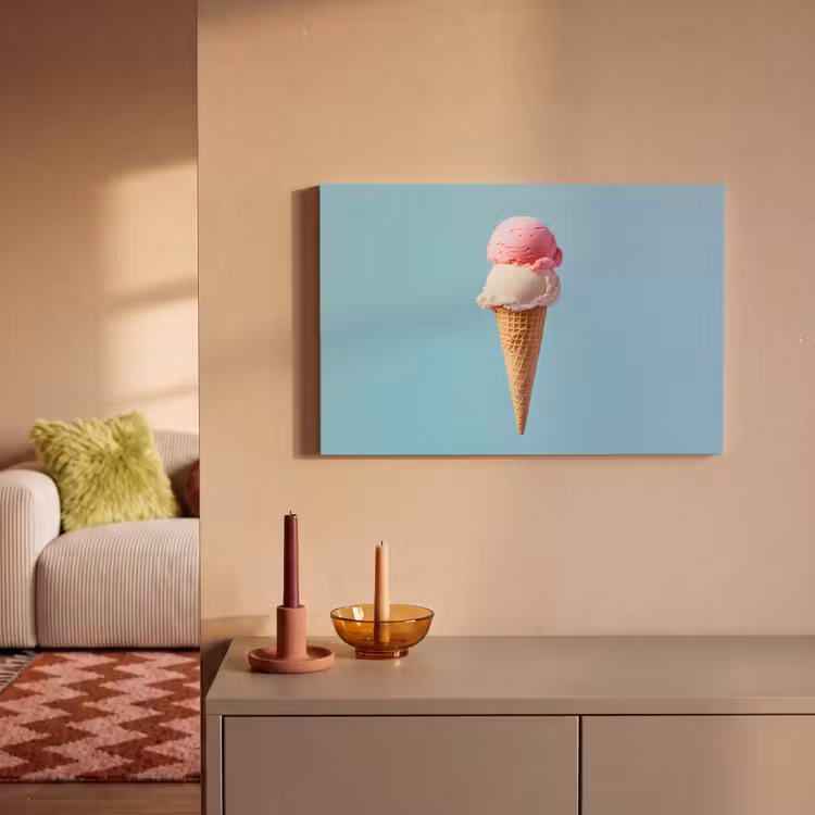 Canvas schilderij - Bolletjes - Schepijs - Hoorntje - Blauw — 2