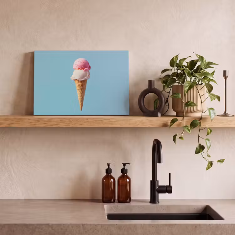 Canvas schilderij - Bolletjes - Schepijs - Hoorntje - Blauw — 3