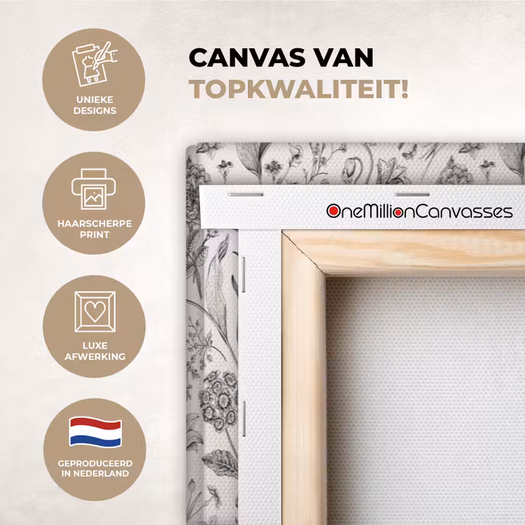 Canvas schilderij - Classic - Black - White - Floral — 1