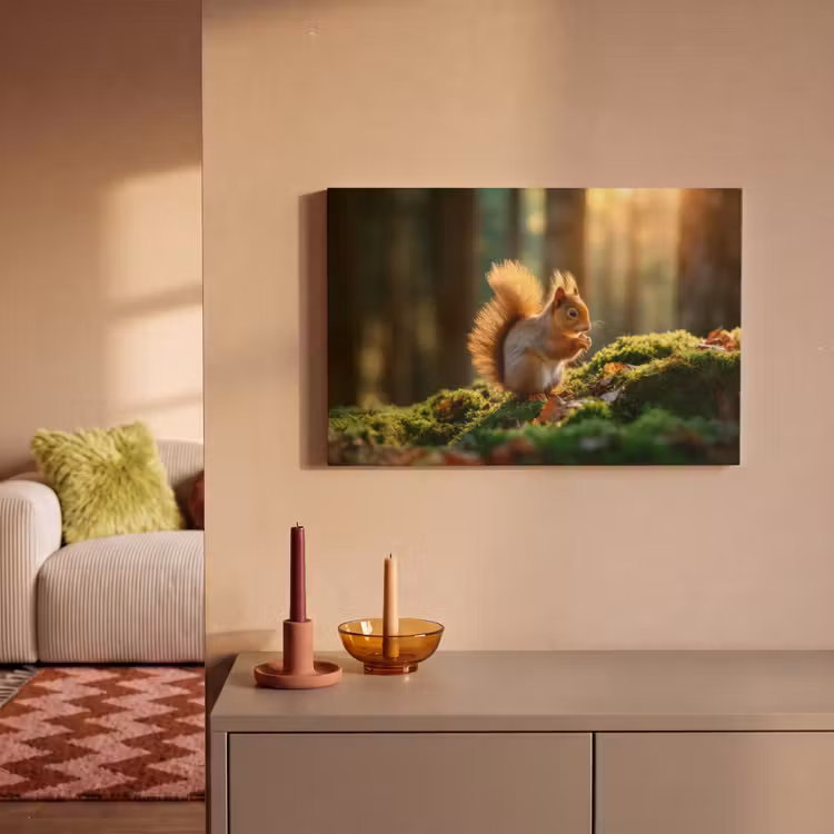 Canvas schilderij - Eekhoorn - Nootje - Gras — 2