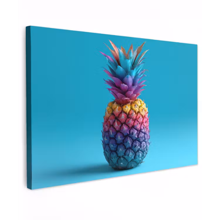 Canvas schilderij - Ananas - Regenboog - Blauw - Popart — 1