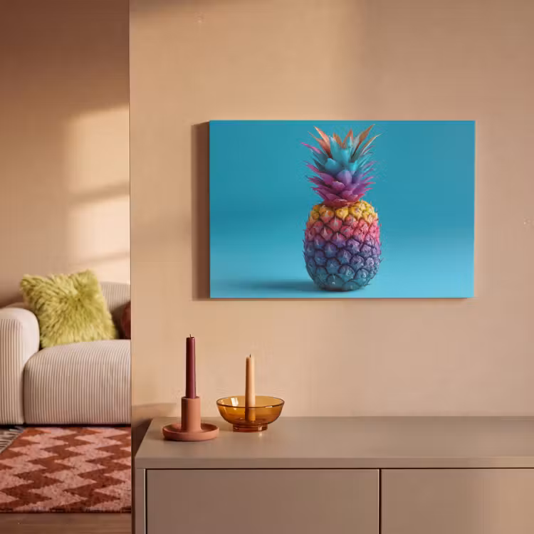 Canvas schilderij - Ananas - Regenboog - Blauw - Popart — 2