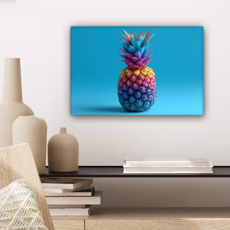 Canvas schilderij - Ananas - Regenboog - Blauw - Popart — 5