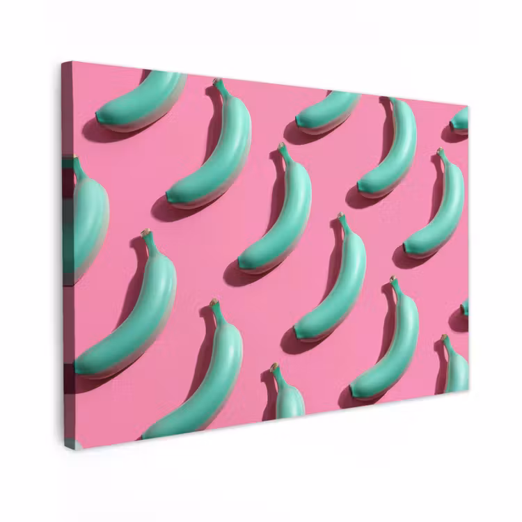 Canvas schilderij - Bananen - Patroon - Blauw - Roze — 1