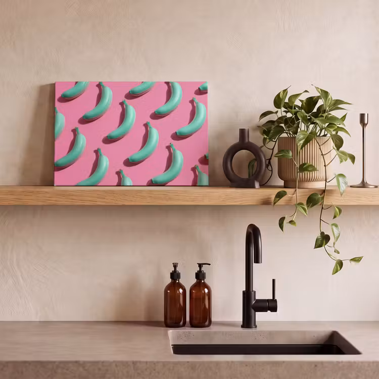 Canvas schilderij - Bananen - Patroon - Blauw - Roze — 3