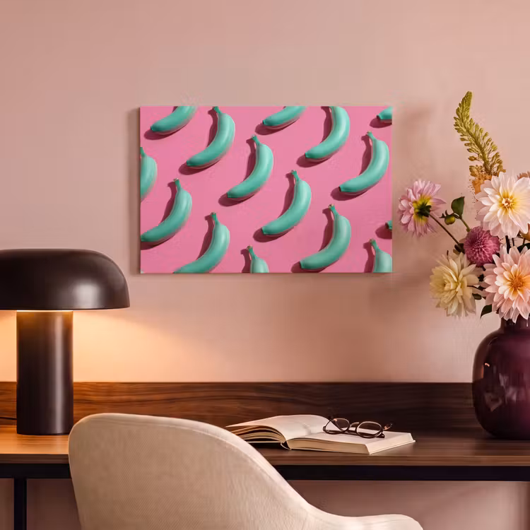 Canvas schilderij - Bananen - Patroon - Blauw - Roze — 4