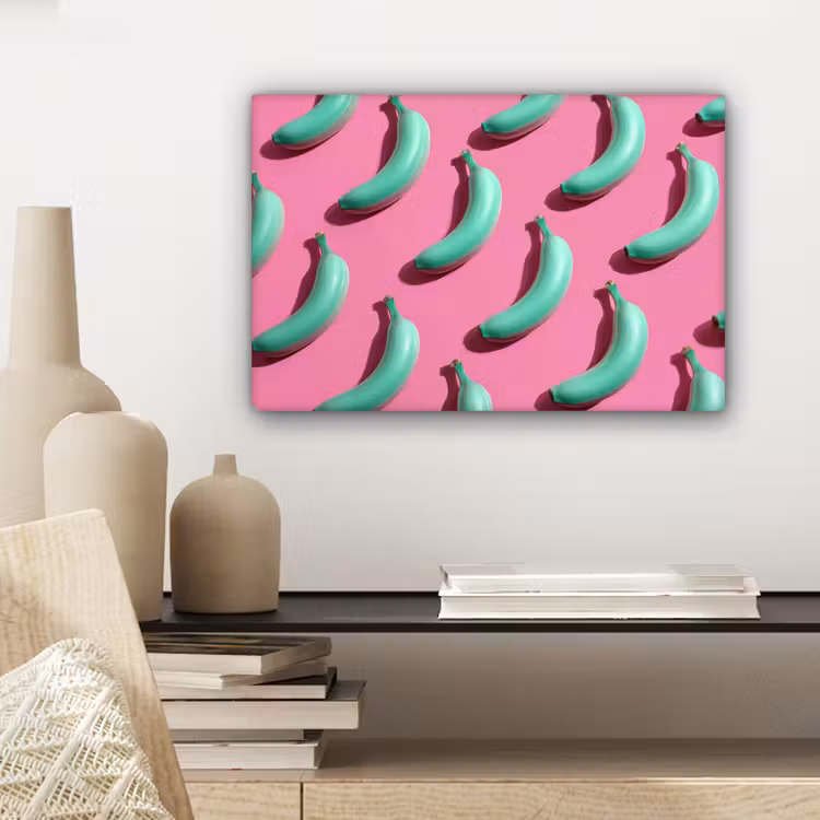 Canvas schilderij - Bananen - Patroon - Blauw - Roze — 5