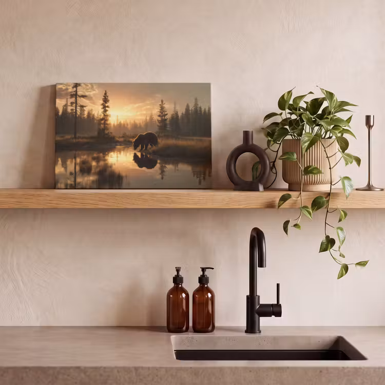 Canvas schilderij - Beer - water - Bos - Ochtendlicht — 3
