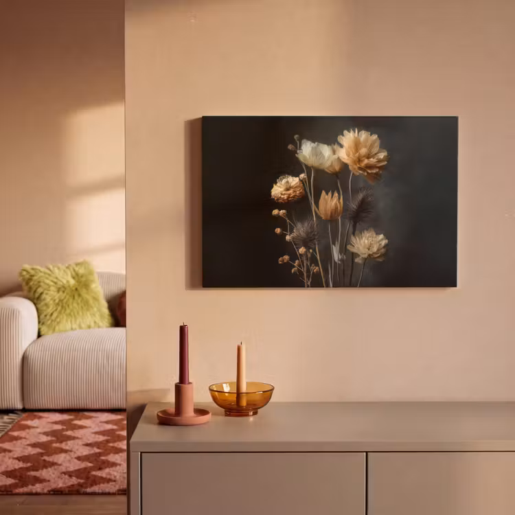 Canvas schilderij - Boeket - Bloemen - Licht - Zwart — 1