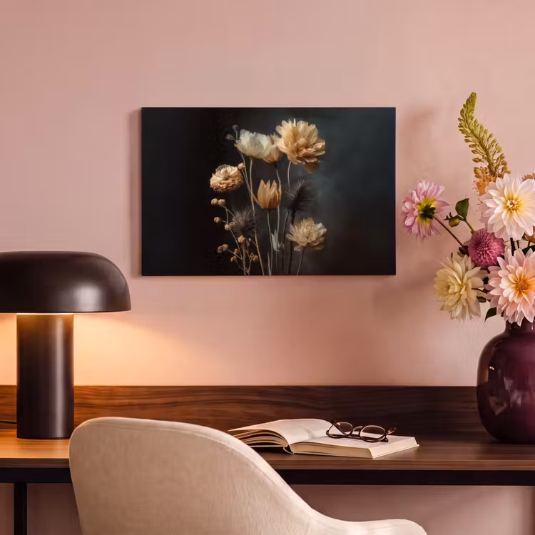 Canvas schilderij - Boeket - Bloemen - Licht - Zwart — 3