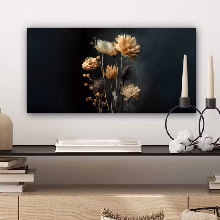Canvas schilderij - Boeket - Bloemen - Licht - Zwart — 5