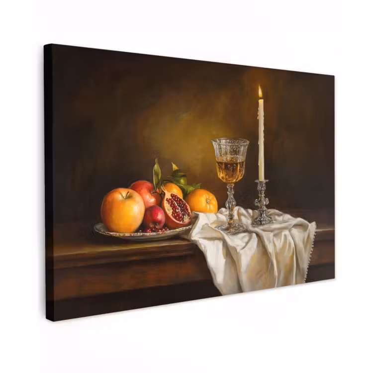 Canvas schilderij - Fruit - Stilleven - Wijn - Kaars — 1