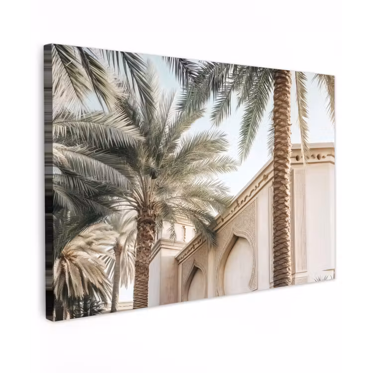 Canvas schilderij - Gebouw - Palmbomen - Beige - Zon — 1