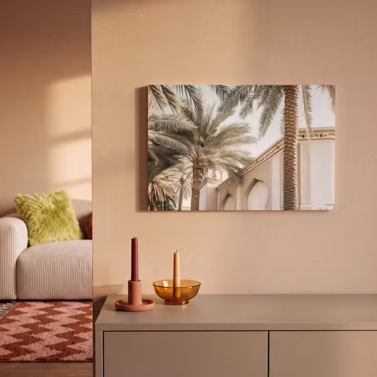Canvas schilderij - Gebouw - Palmbomen - Beige - Zon — 2